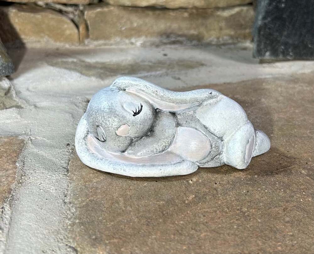 Sweet Sleepy Bunny Figurine Gray and pink adorable!